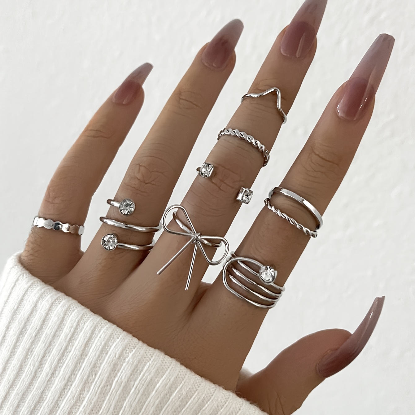 8pcs Iron Ring Rhinestone Circle Set